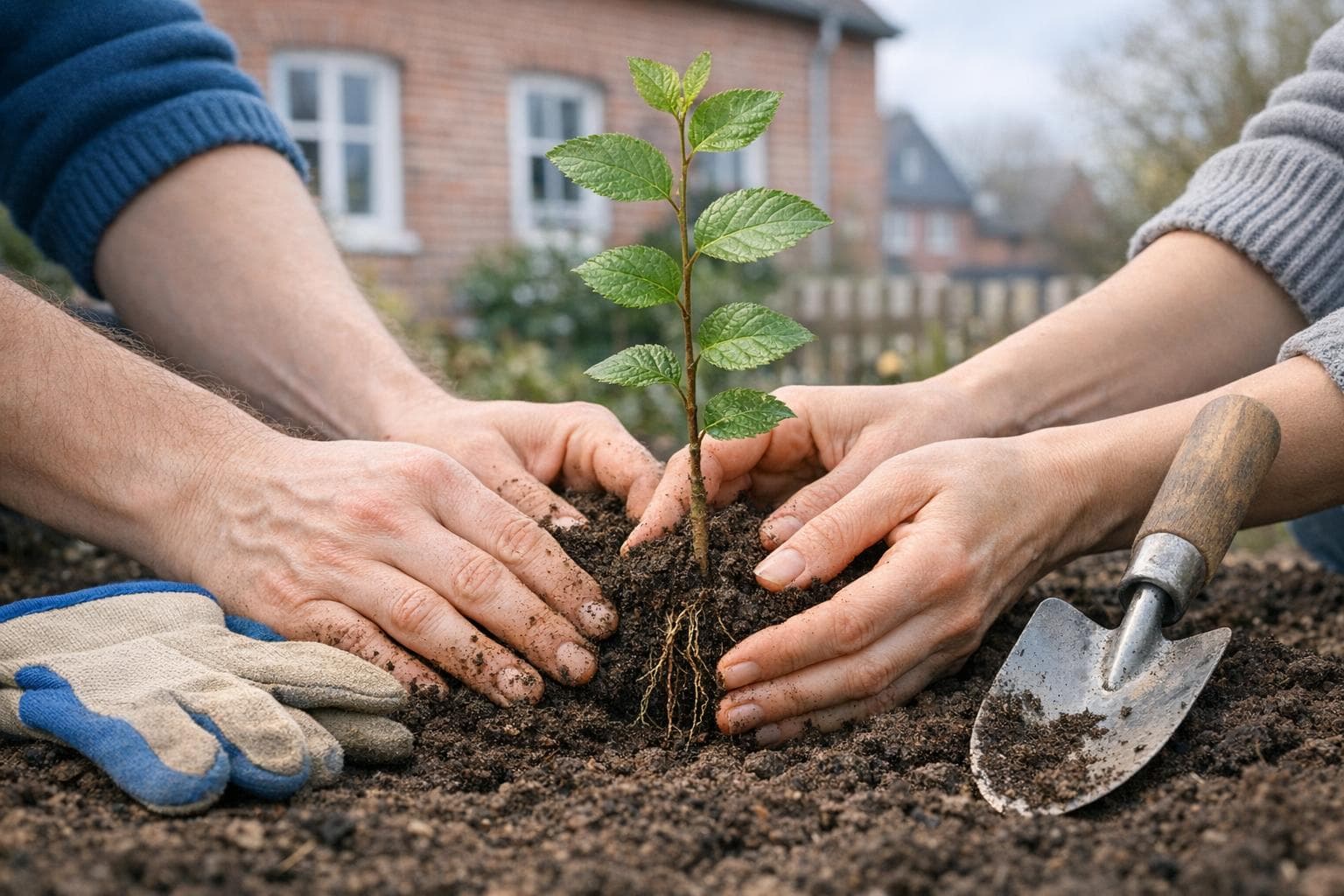 Baumpflanzung als greifbares Zeichen beim Immobilienverkauf